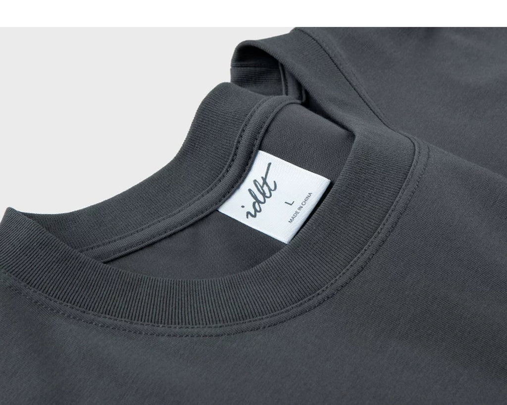 IDLT long sleeve T-shirt, dark gray neckline label.