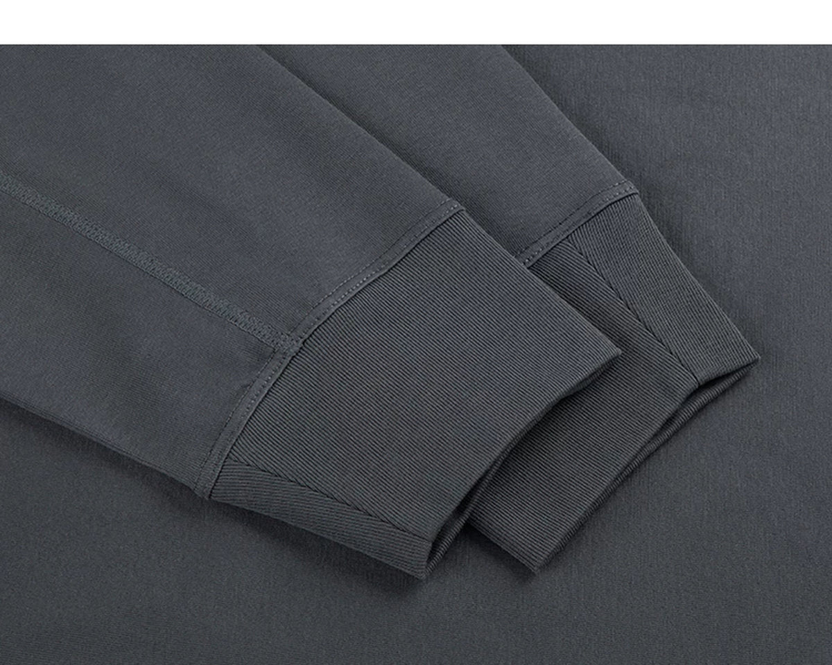 IDLT long sleeve T-shirt, dark gray ribbed cuffs.