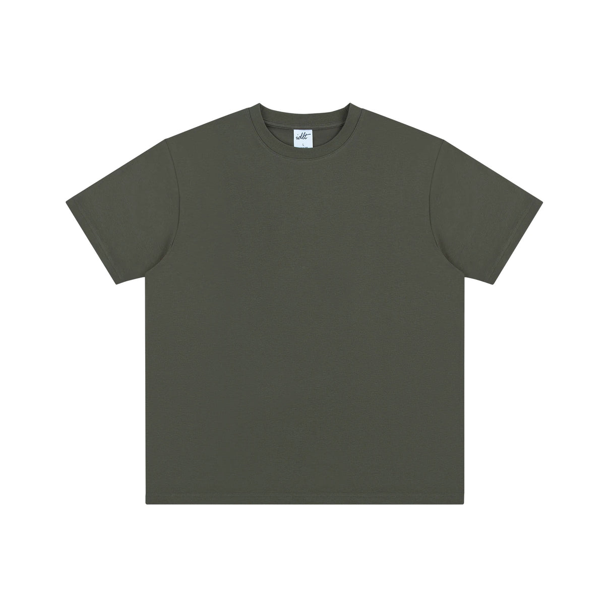 IDLT T-shirt, olive front.