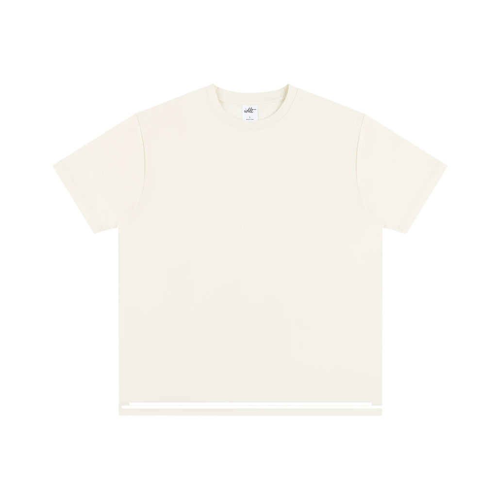 IDLT T-shirt, cream front.