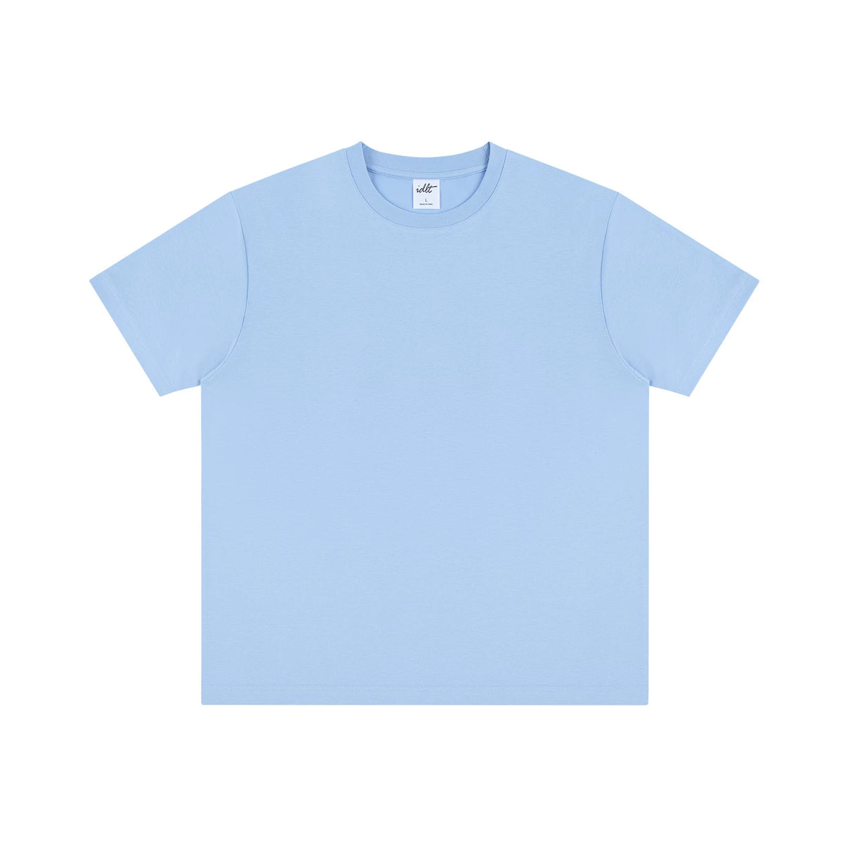 IDLT T-shirt, light blue front.