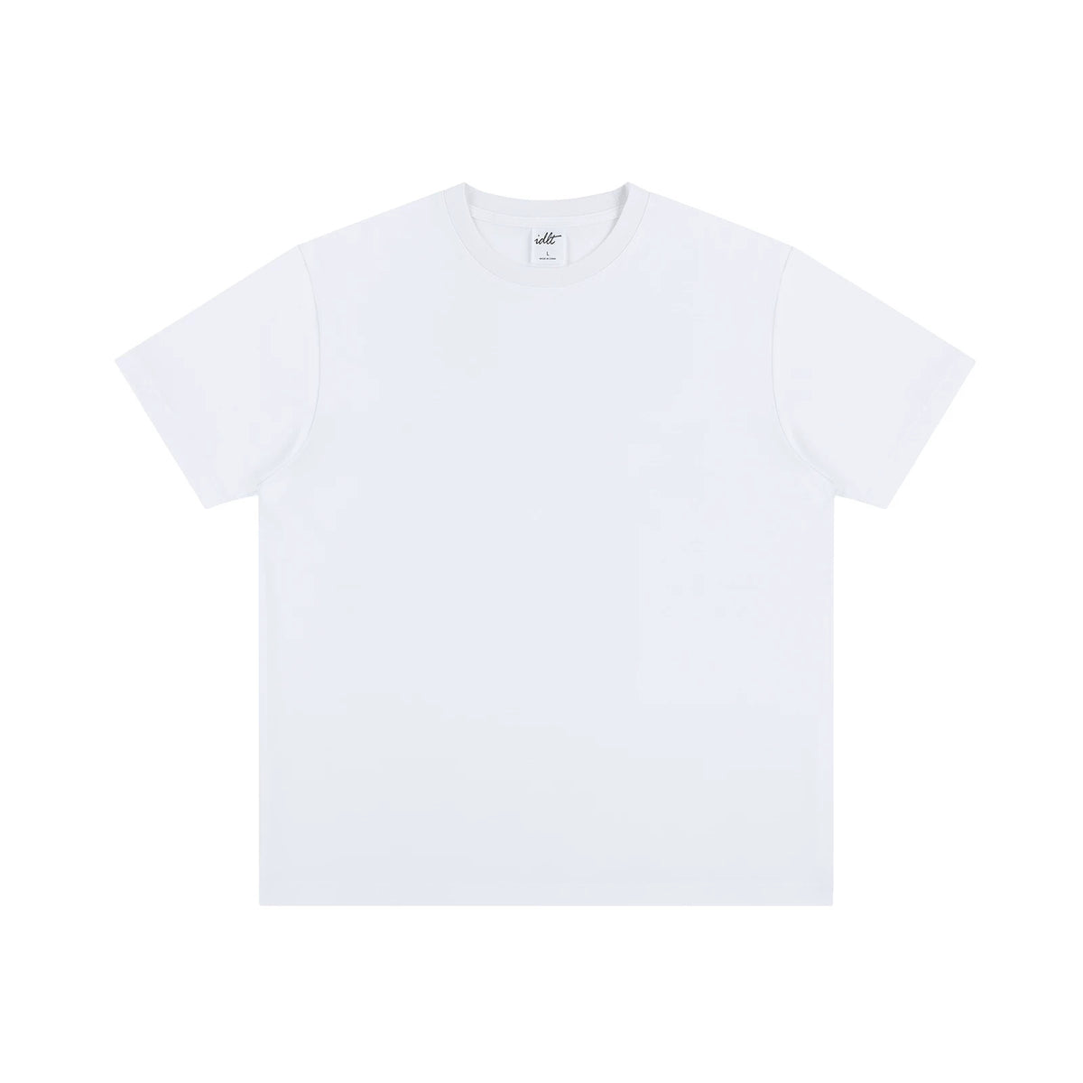 IDLT T-shirt, white front.