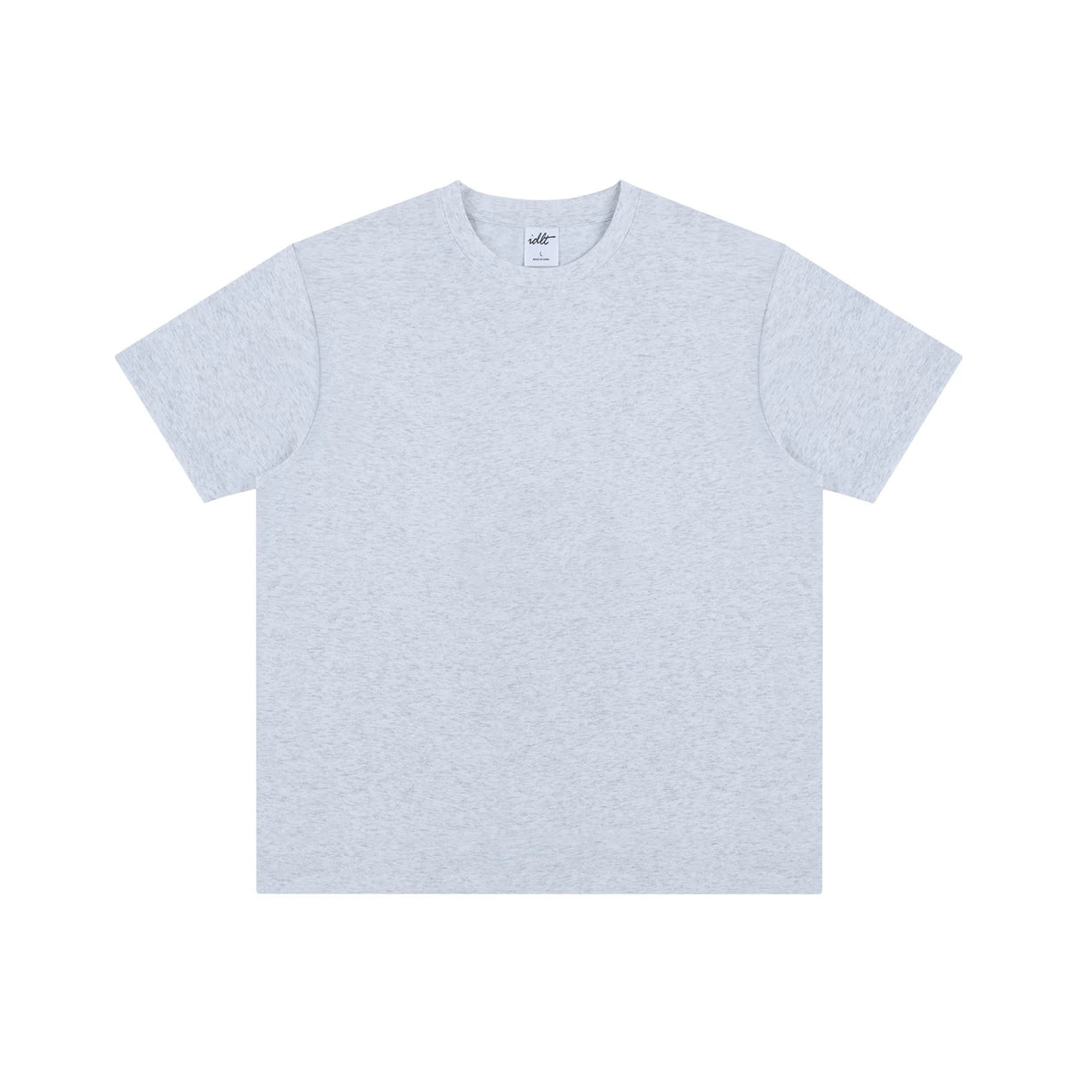 IDLT T-shirt, heather gray front.