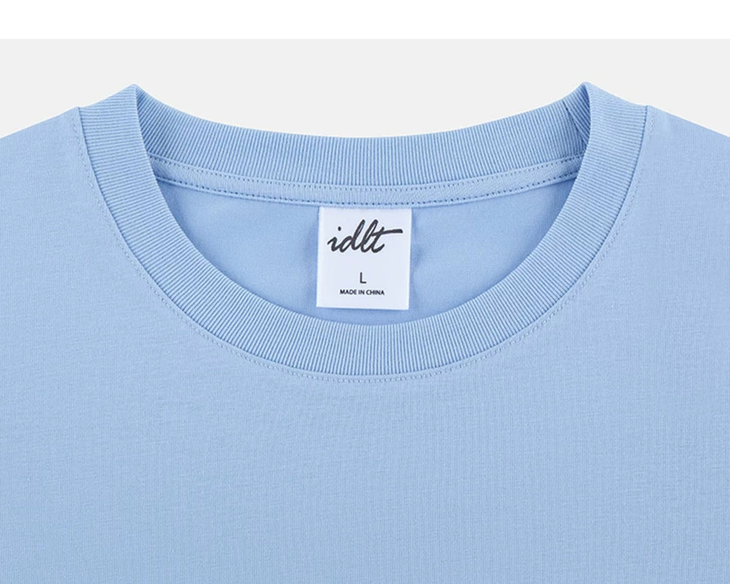 IDLT T-shirt, light blue crewneck.