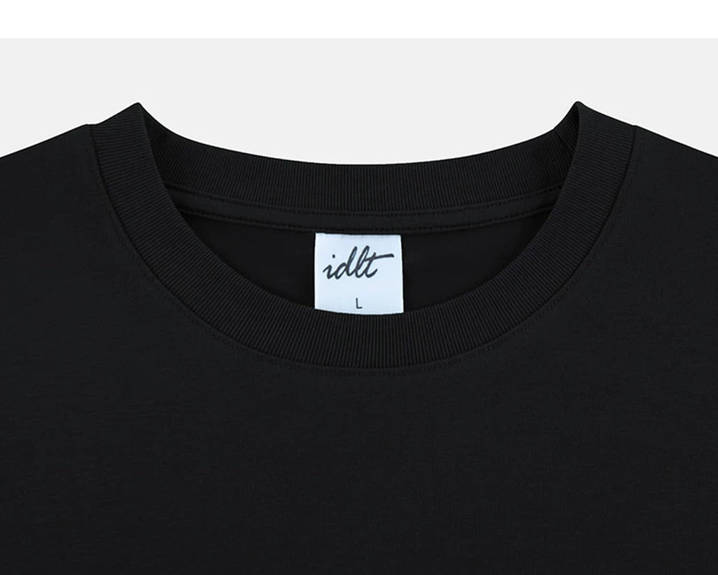 IDLT T-shirt, black crewneck.