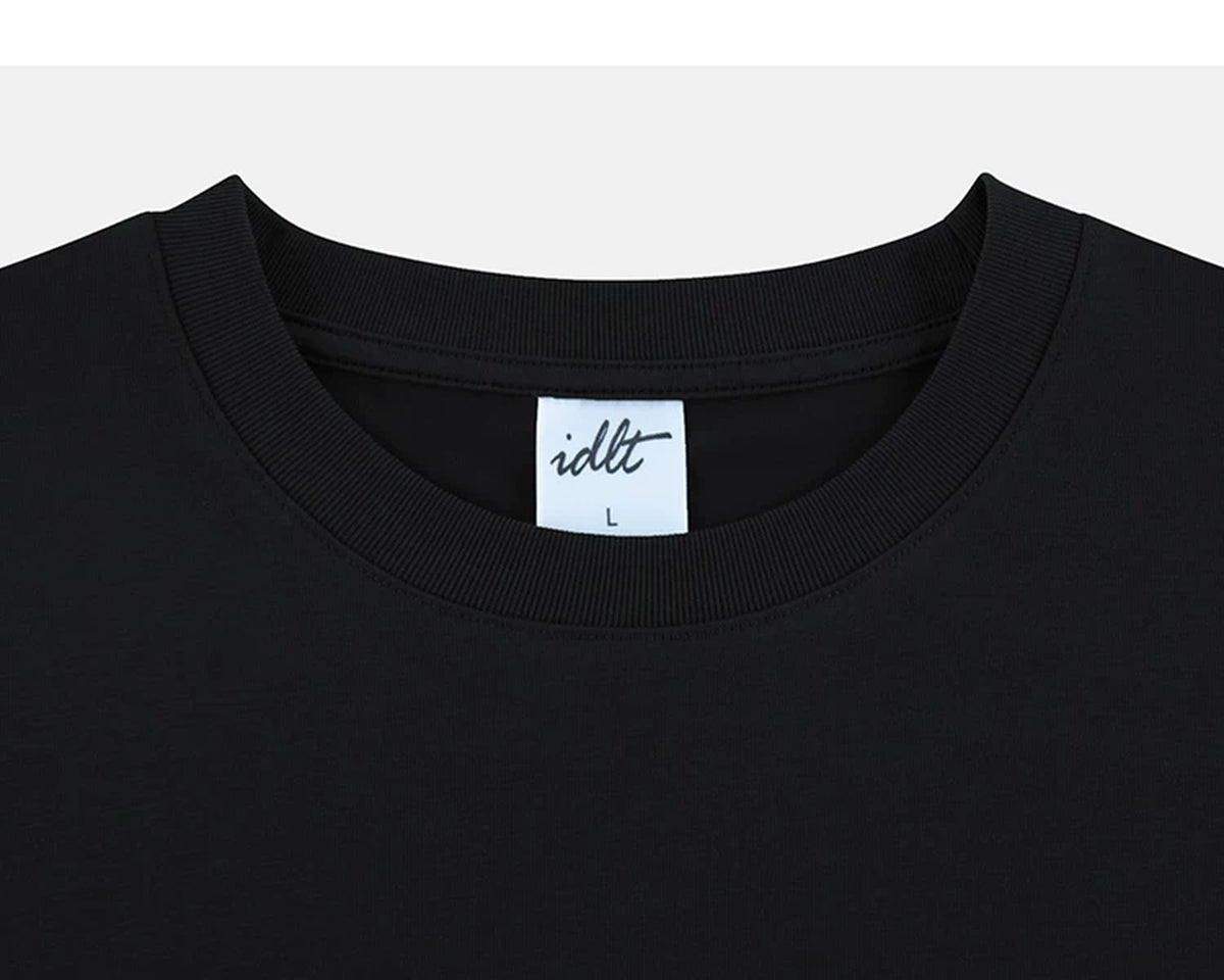 IDLT T-shirt, black crewneck.