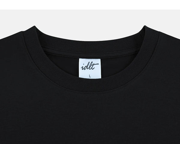 IDLT T-shirt, black crewneck.