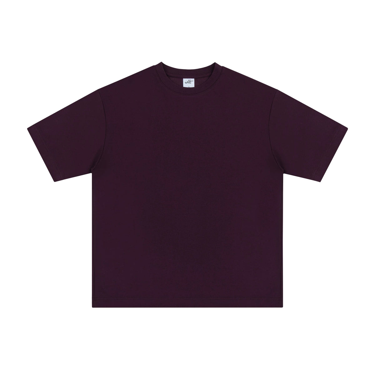 IDLT T-shirt, burgundy front.
