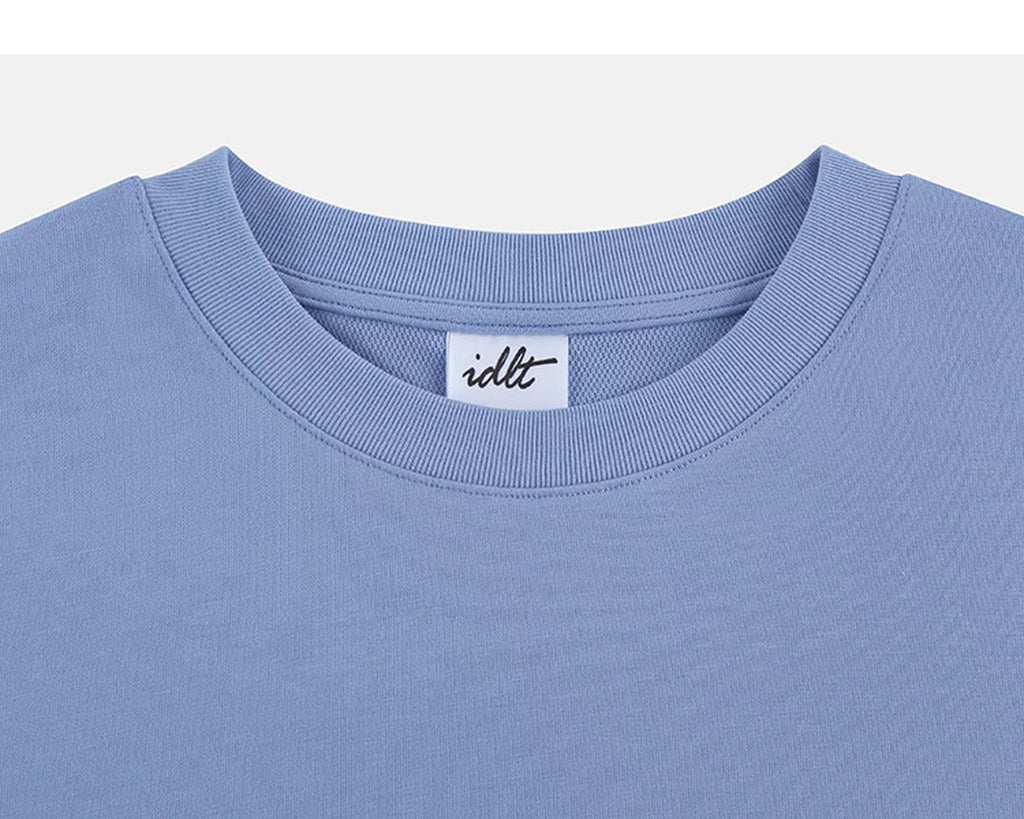 IDLT T-shirt, blue crewneck.