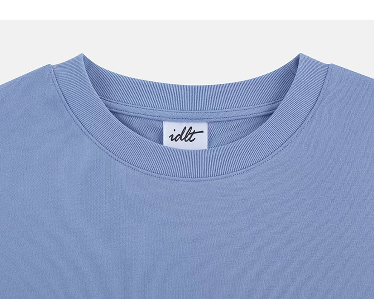 IDLT T-shirt, blue crewneck.