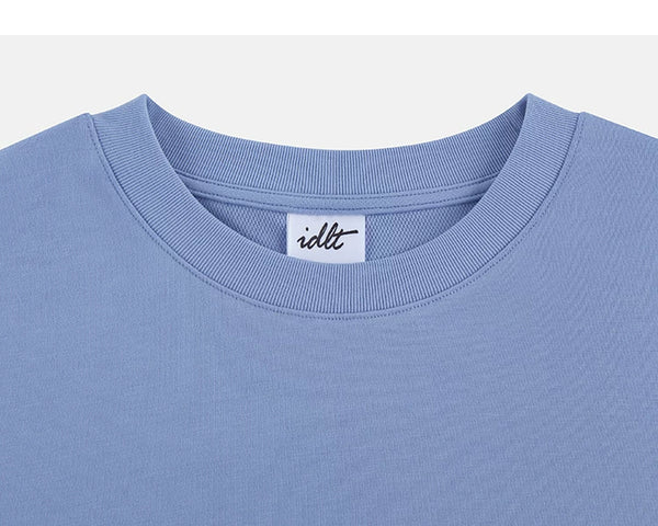 IDLT T-shirt, blue crewneck.