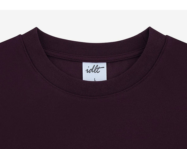 IDLT T-shirt, burgundy crewneck.