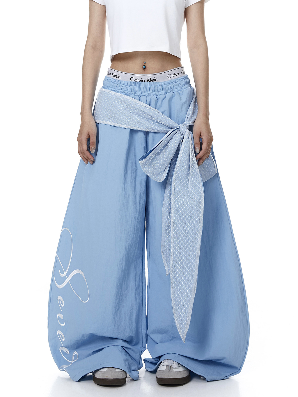 Lace Tie Layered Parachute Pants