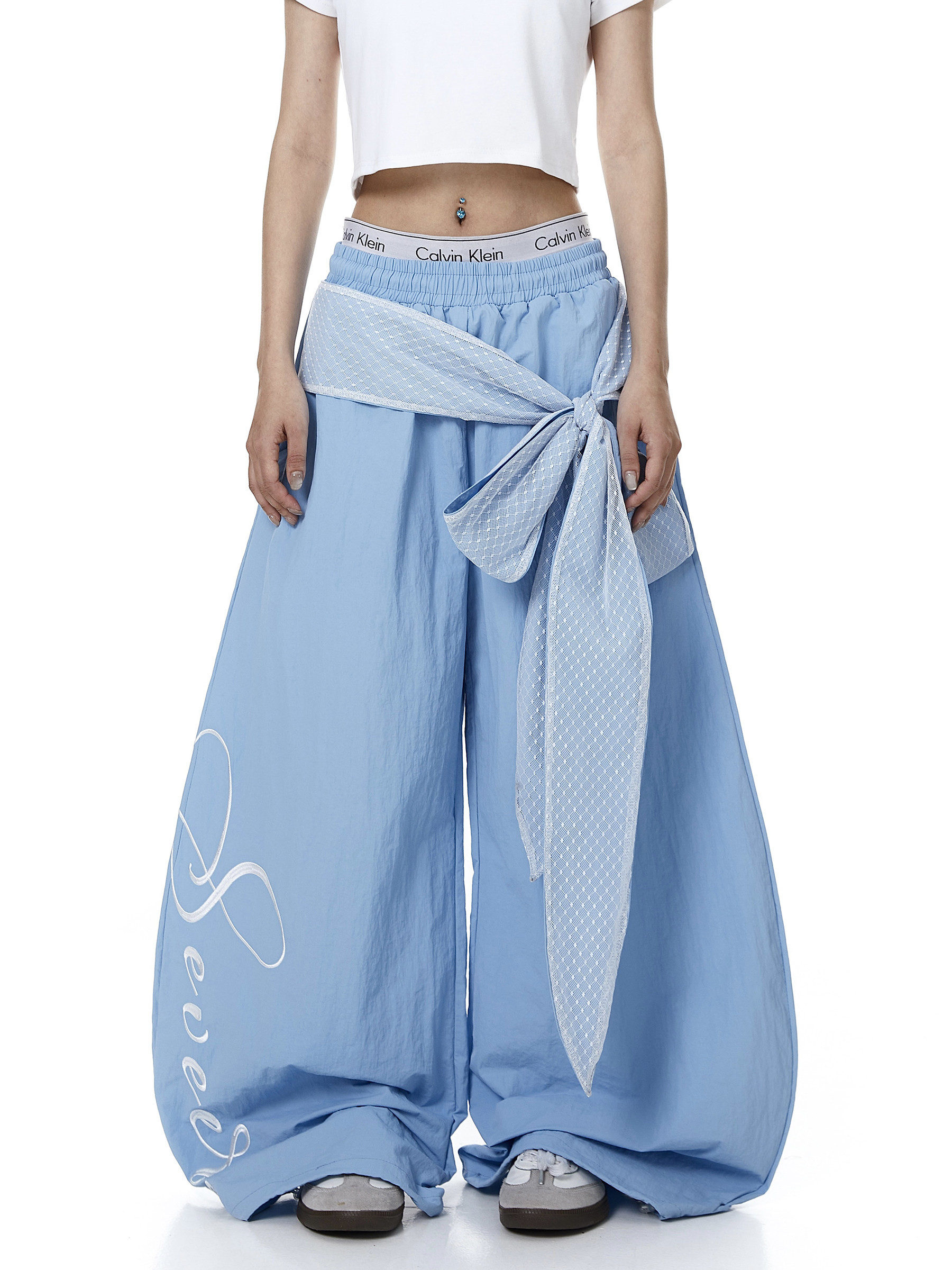 Lace Tie Layered Parachute Pants