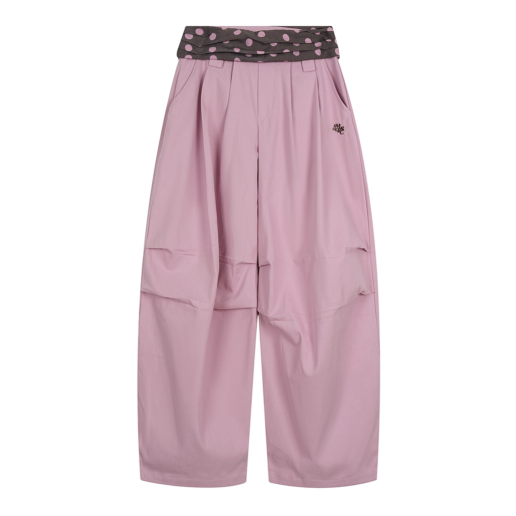 Polka Dot Fold-Over Waist Parachute Pants