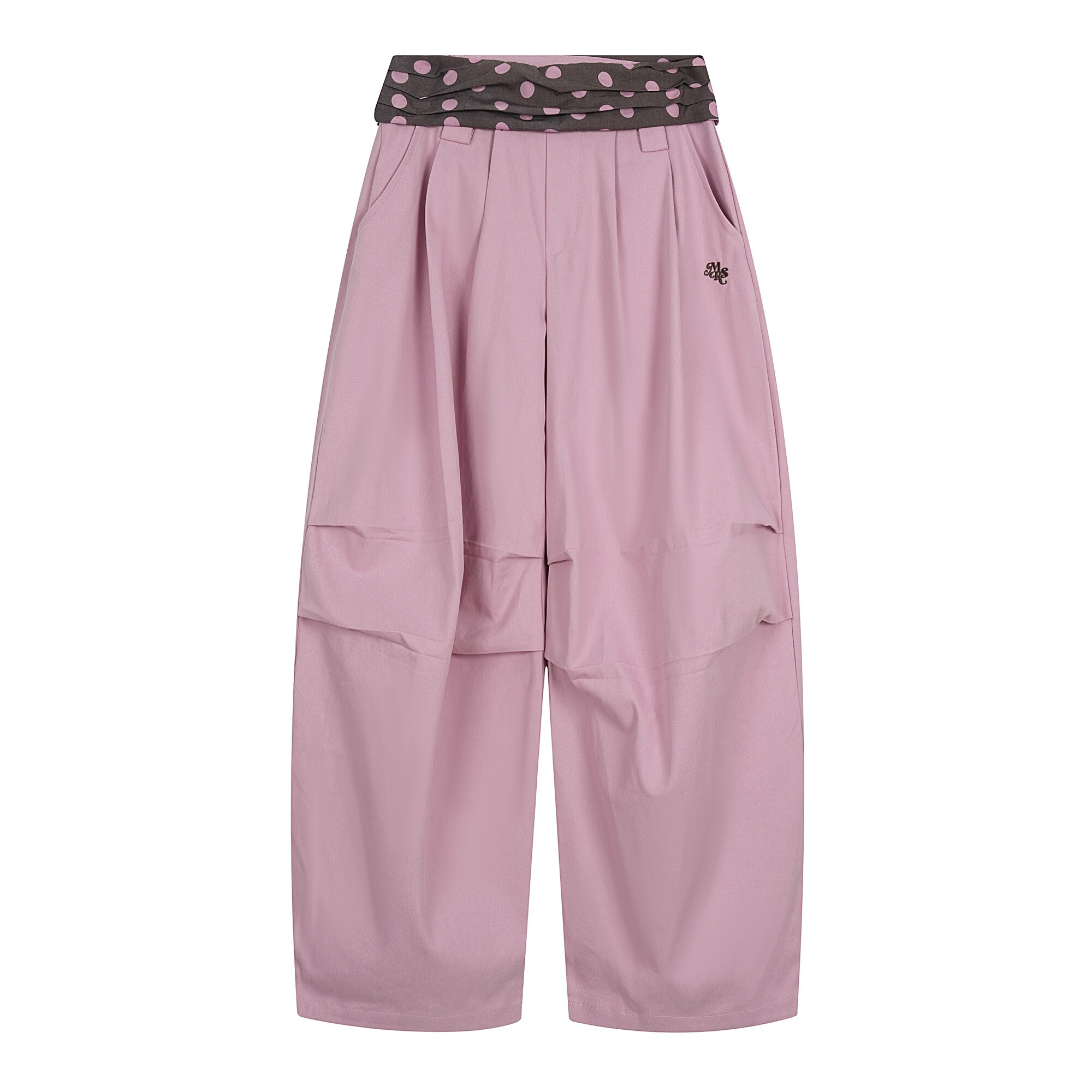 Polka Dot Fold-Over Waist Parachute Pants