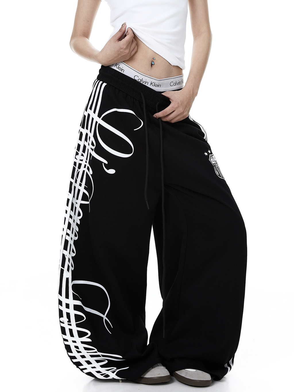 Vintage Letter Print Wide-Leg Sweatpants