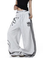 Vintage Letter Print Wide-Leg Sweatpants
