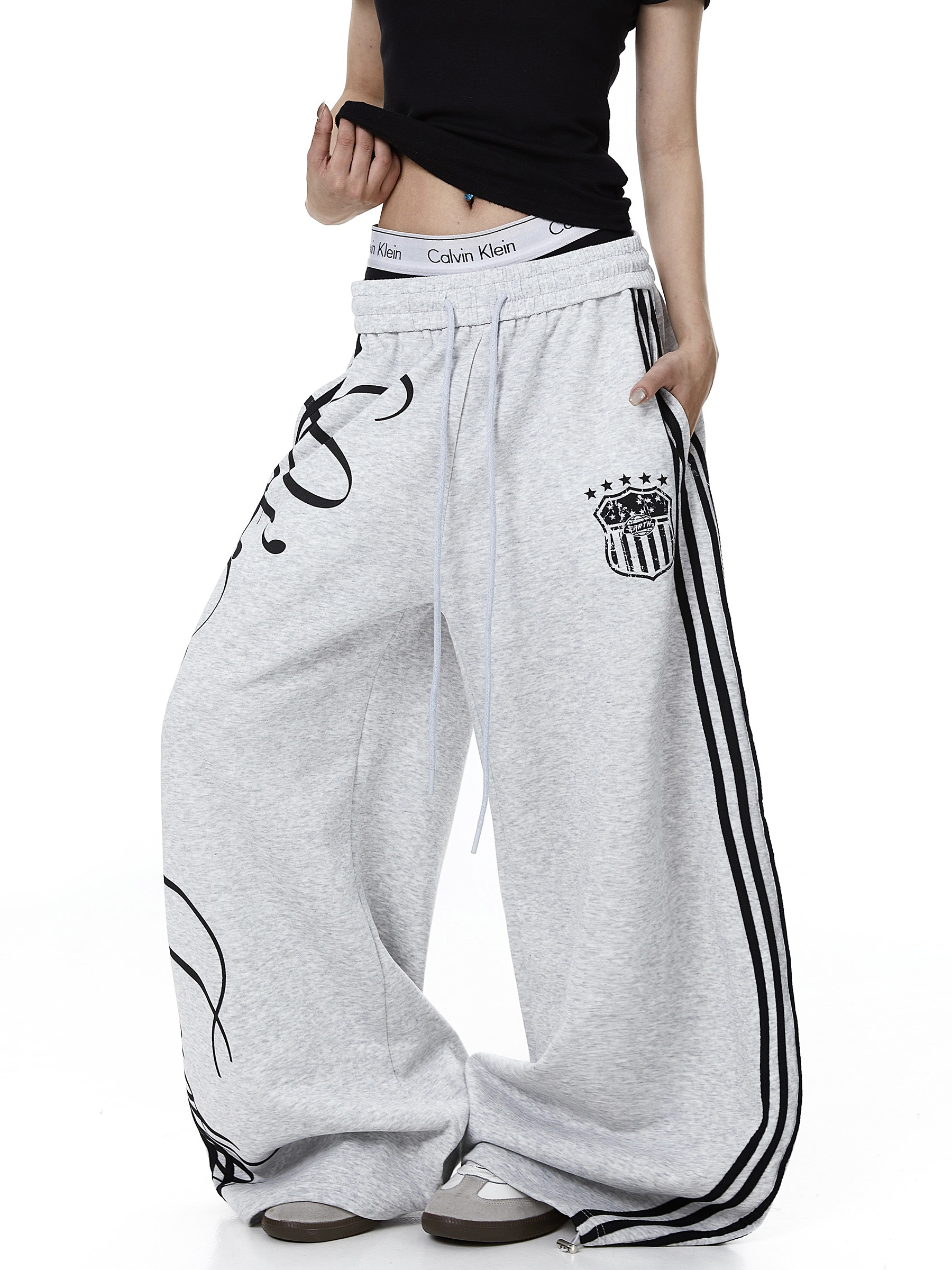 Vintage Letter Print Wide-Leg Sweatpants
