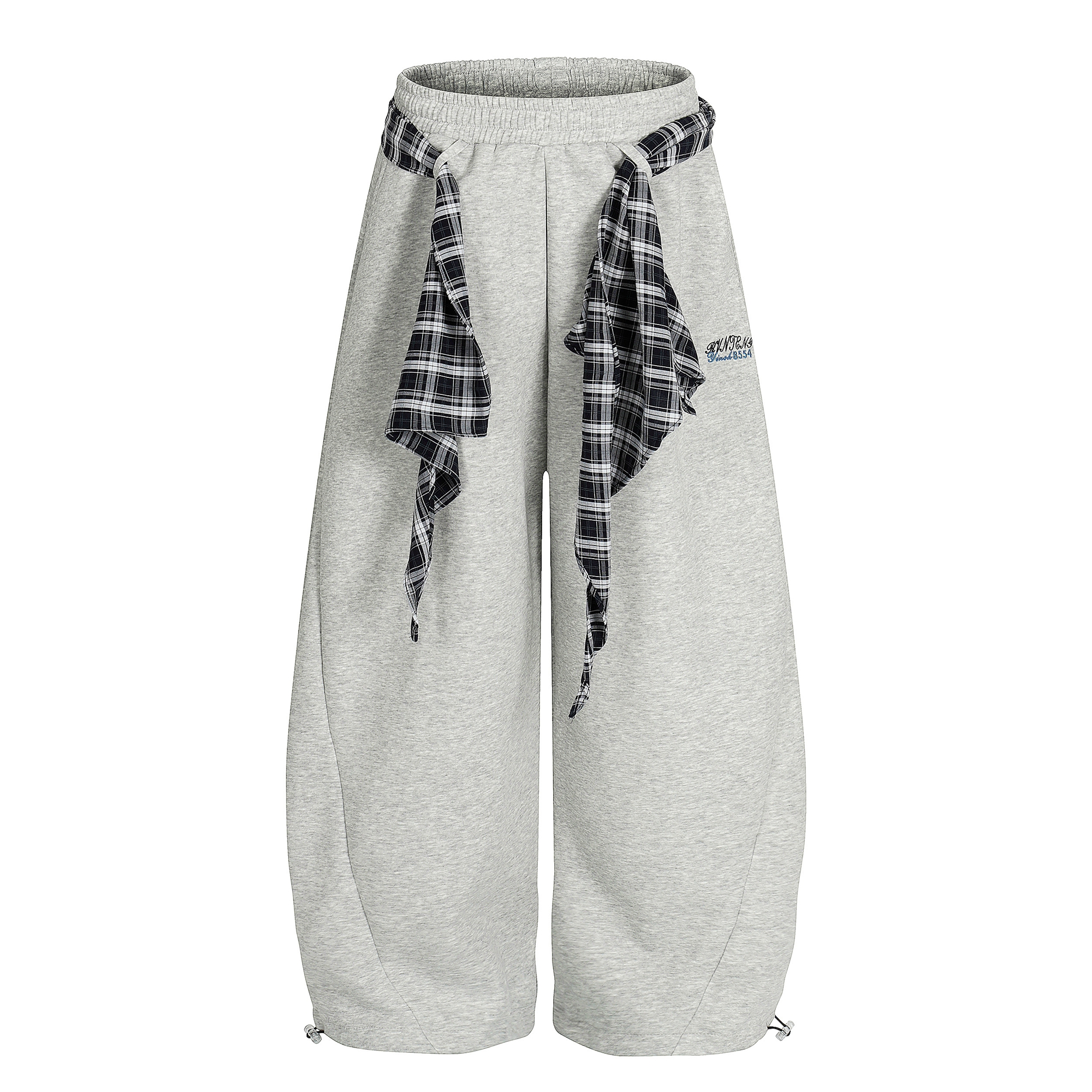 Detachable Plaid Wrap Baggy Wide‑Leg Sweatpants