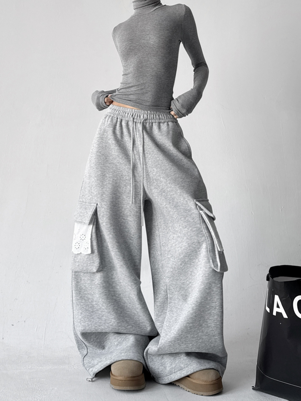 Fleece-Lined Lace Cargo Sweatpants