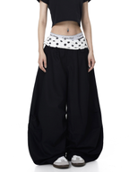 Polka Dot Fold-Over Waist Parachute Pants