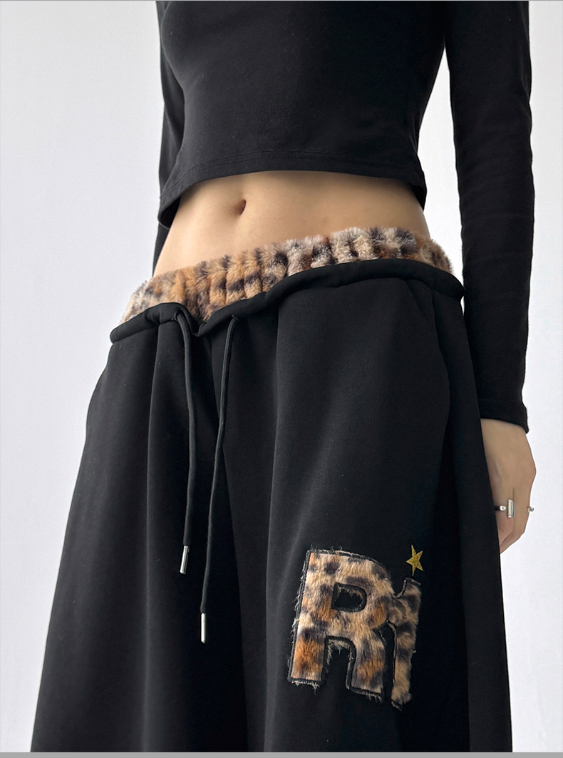 Leopard‑Trim Baggy Wide‑Leg Sweatpants