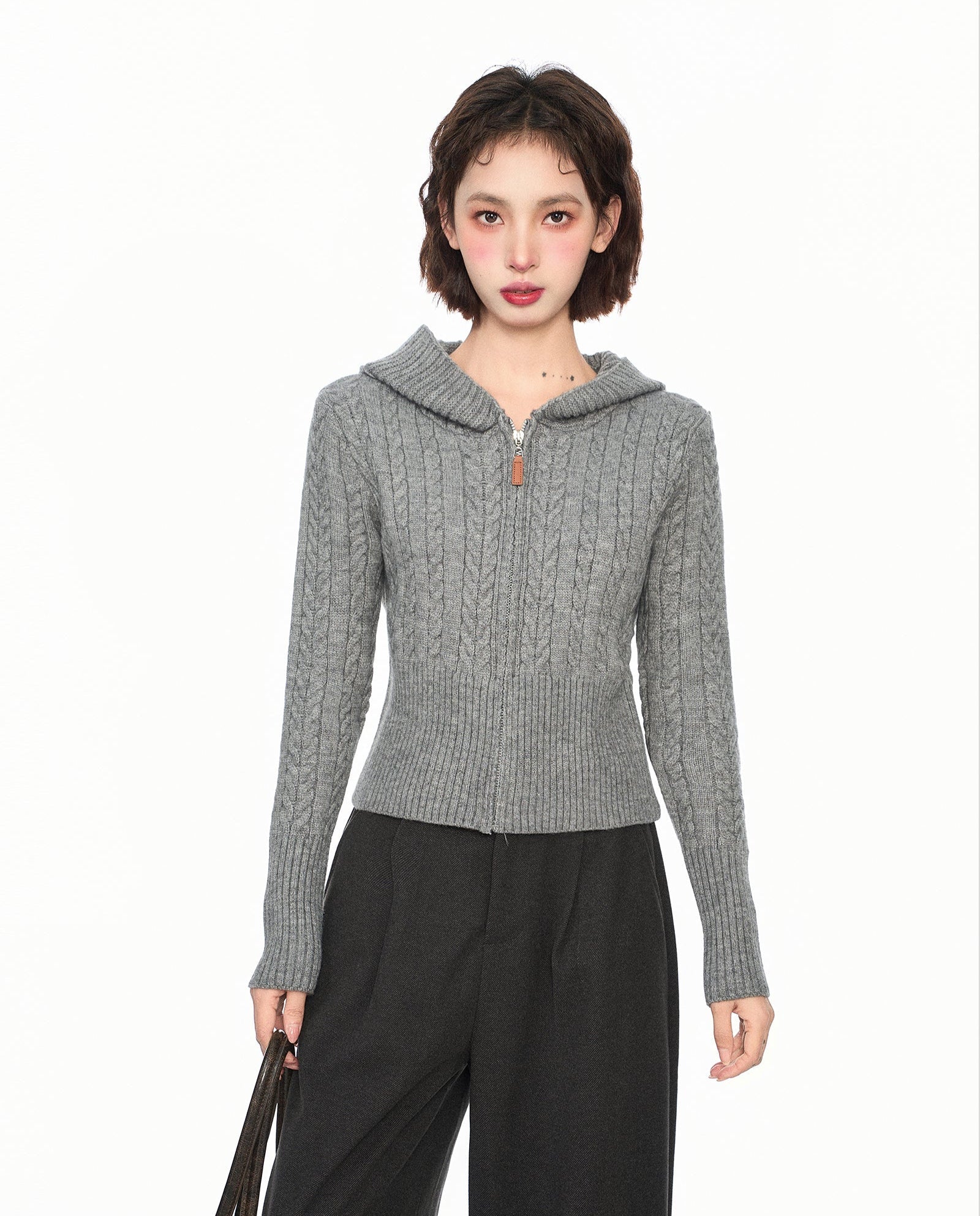 Cable Knit Hooded Zip - Up Cardigan Sweater - COPPING THREADS - CT Select