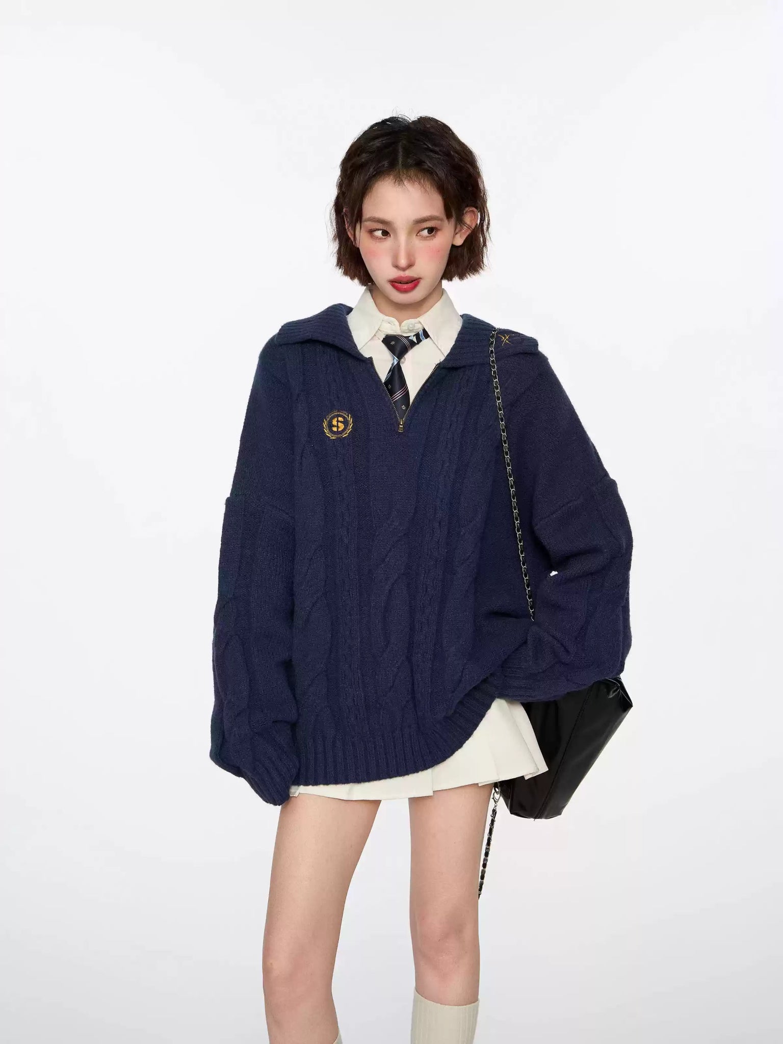 Cable Knit Polo Collar Pullover Sweater - COPPING THREADS - CT Select