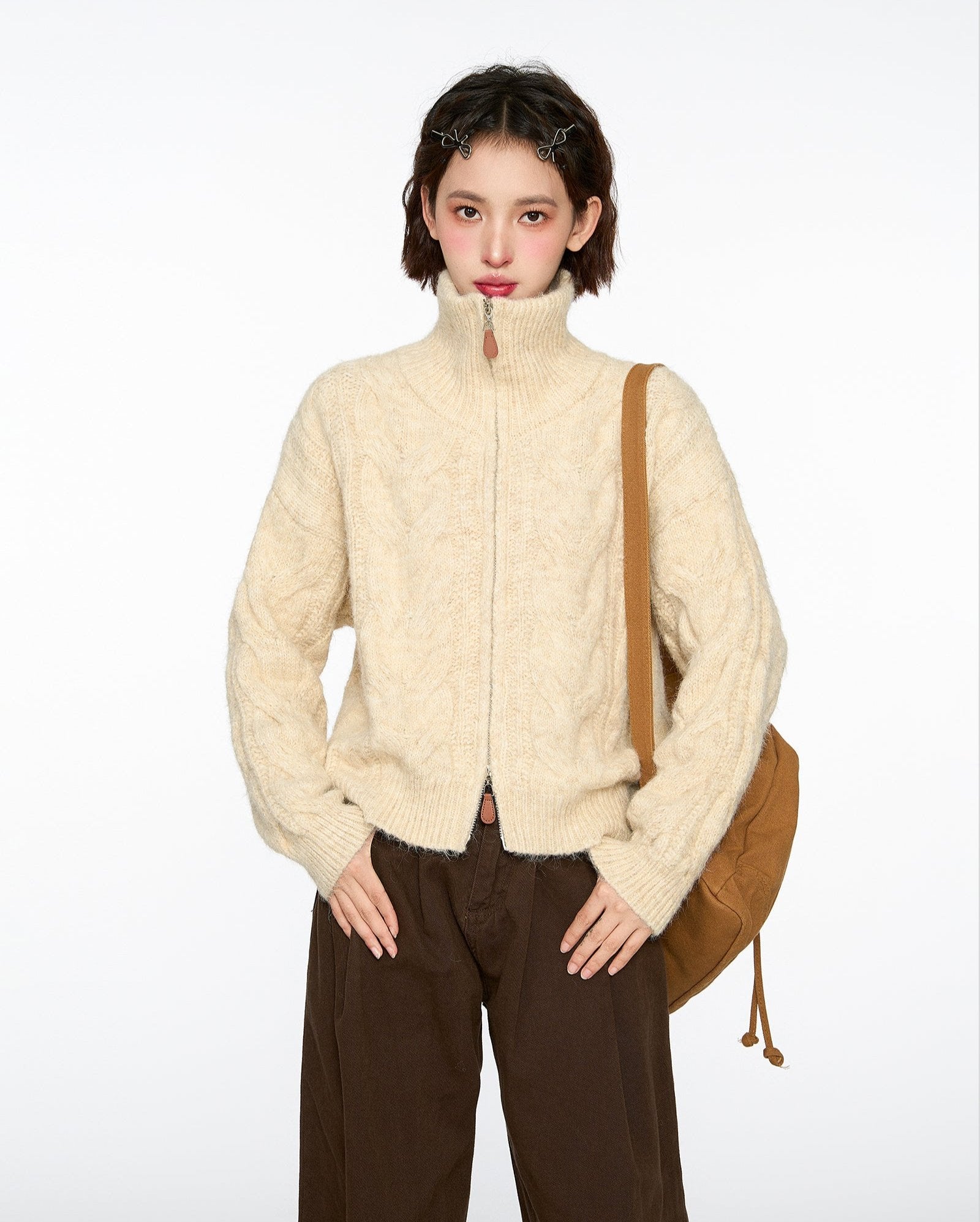 Cable Knit Stand Collar Sweater - COPPING THREADS - CT Select