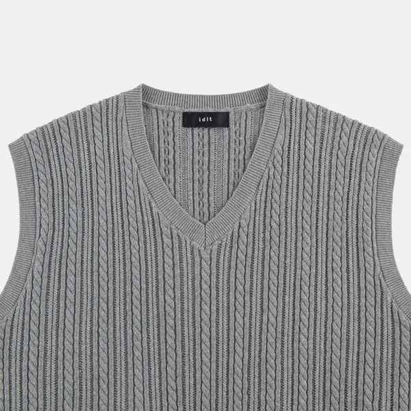 Cable-Knit V-Neck Sweater Vest - COPPING THREADS - IDLT