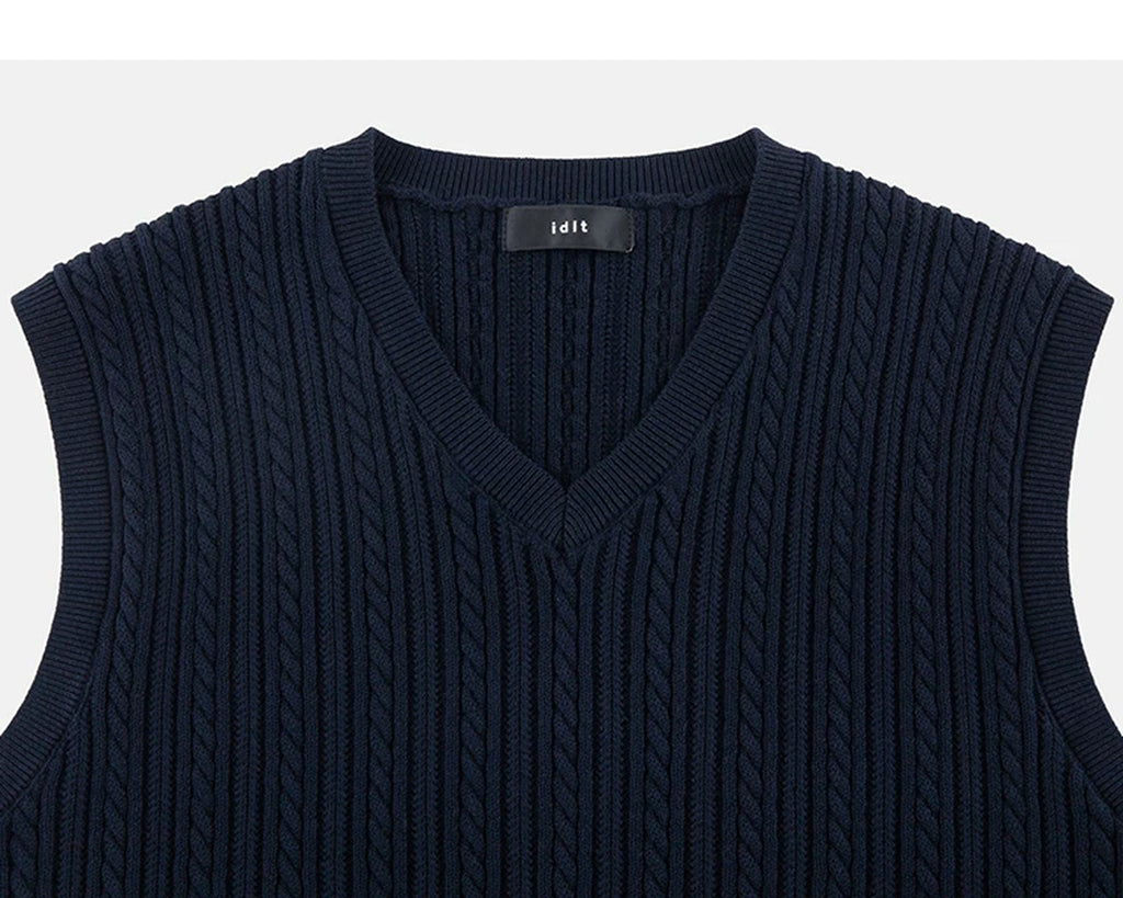 Cable-Knit V-Neck Sweater Vest - COPPING THREADS - IDLT