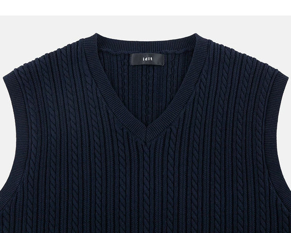 Cable-Knit V-Neck Sweater Vest - COPPING THREADS - IDLT