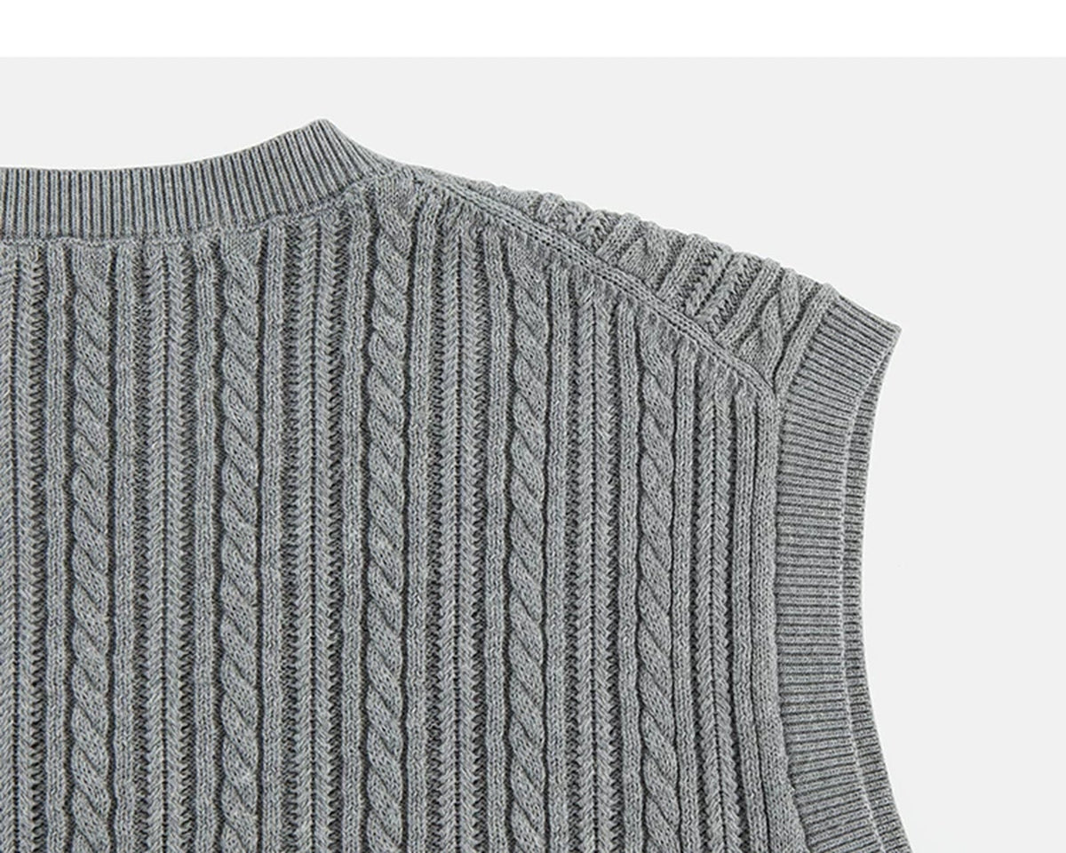Cable-Knit V-Neck Sweater Vest - COPPING THREADS - IDLT