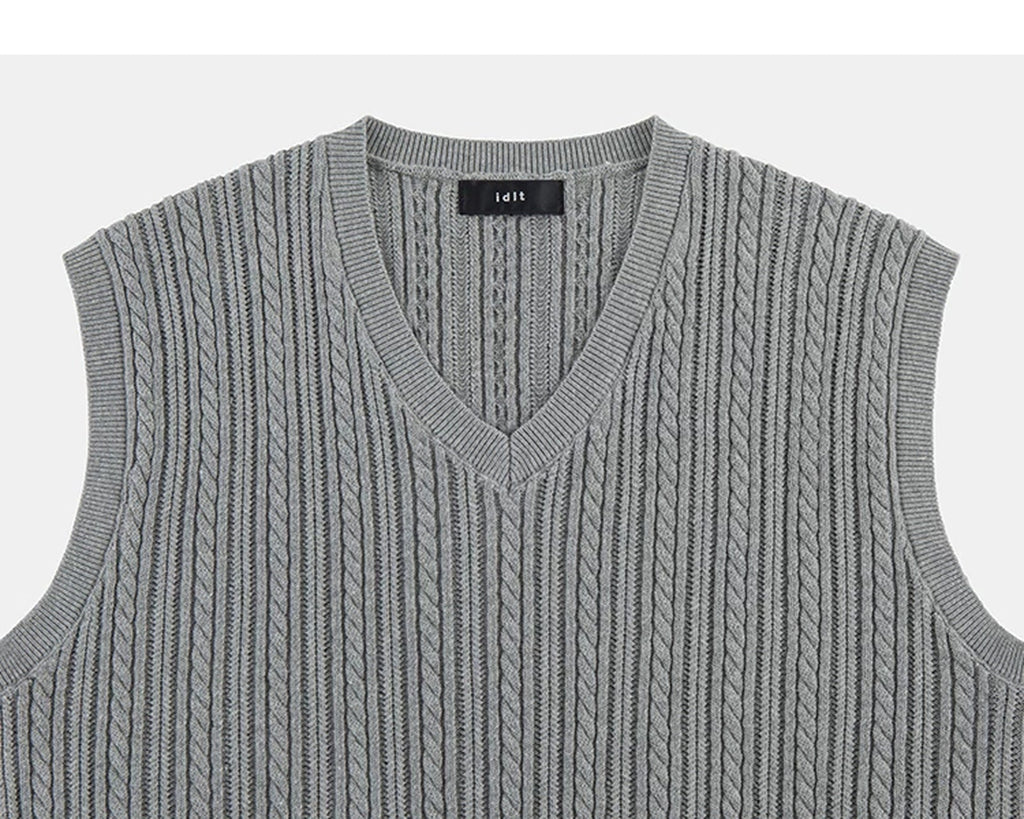 Cable-Knit V-Neck Sweater Vest - COPPING THREADS - IDLT