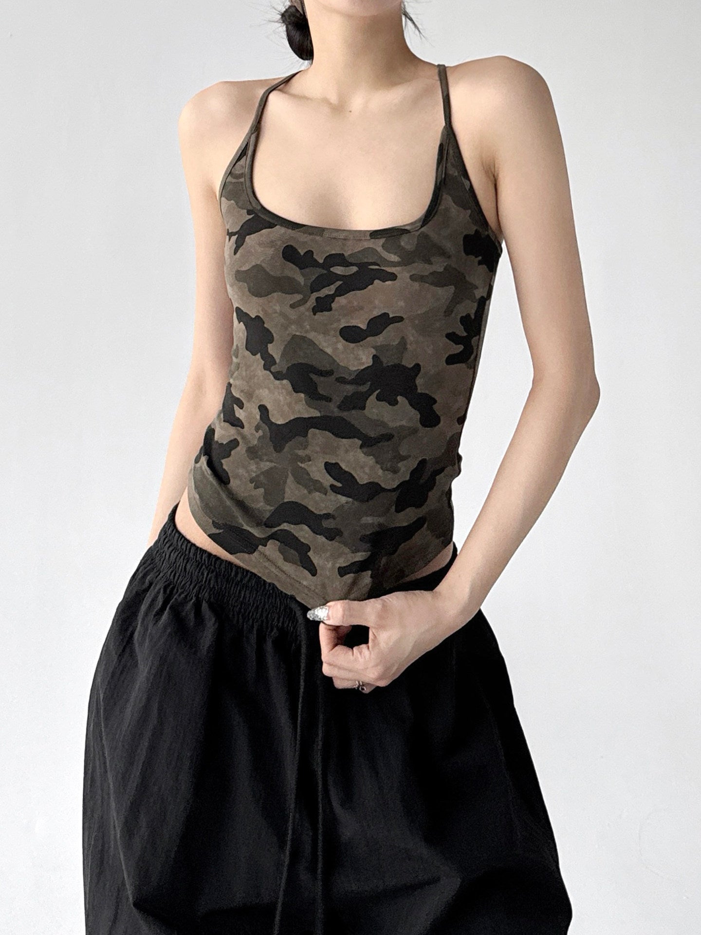 Camo Fitted Racerback Tank - CT6663 서브 이미지