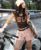 Camo Patchwork Contrast Trim Fitted Tee - COPPING THREADS - Yokuku