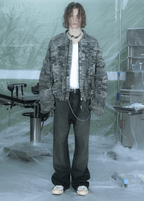 Camouflage Thickened Destroyed Loose Bomber Jacket - COPPING THREADS - TRECLUB