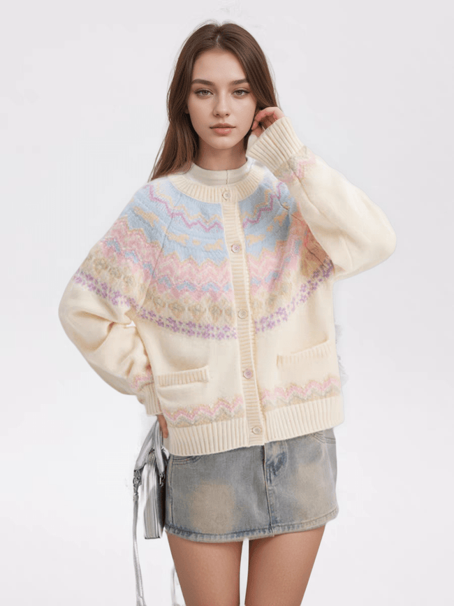 Candy Color Herz Pony Fair Isle Strickjacke Pullover Main Image