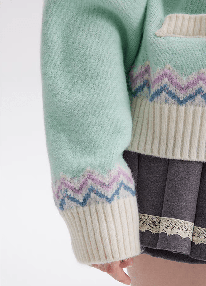 Candy Color Heart Pony Fair Isle Knitted Cardigan Sweater - COPPING THREADS - CHICISLAND