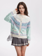 Candy Color Heart Pony Fair Isle Knitted Cardigan Sweater - COPPING THREADS - CHICISLAND