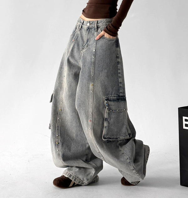 Cargo-Pocket Light-Wash Wide-Leg Jeans - COPPING THREADS - CT ORIGINALS
