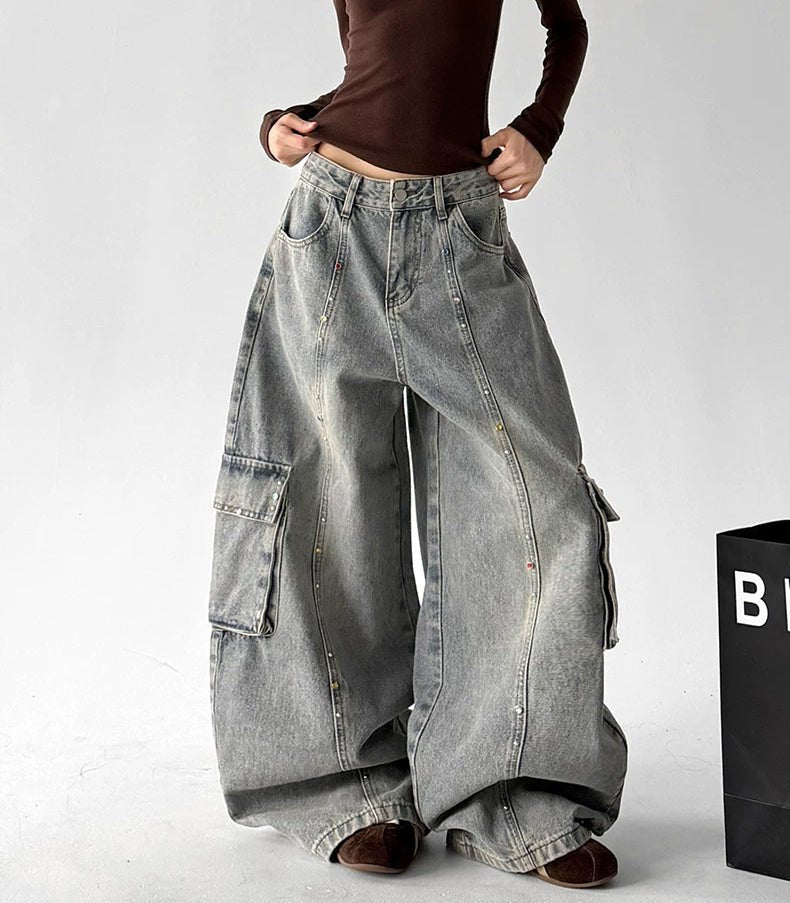 Cargo-Pocket Light-Wash Wide-Leg Jeans - COPPING THREADS - CT ORIGINALS