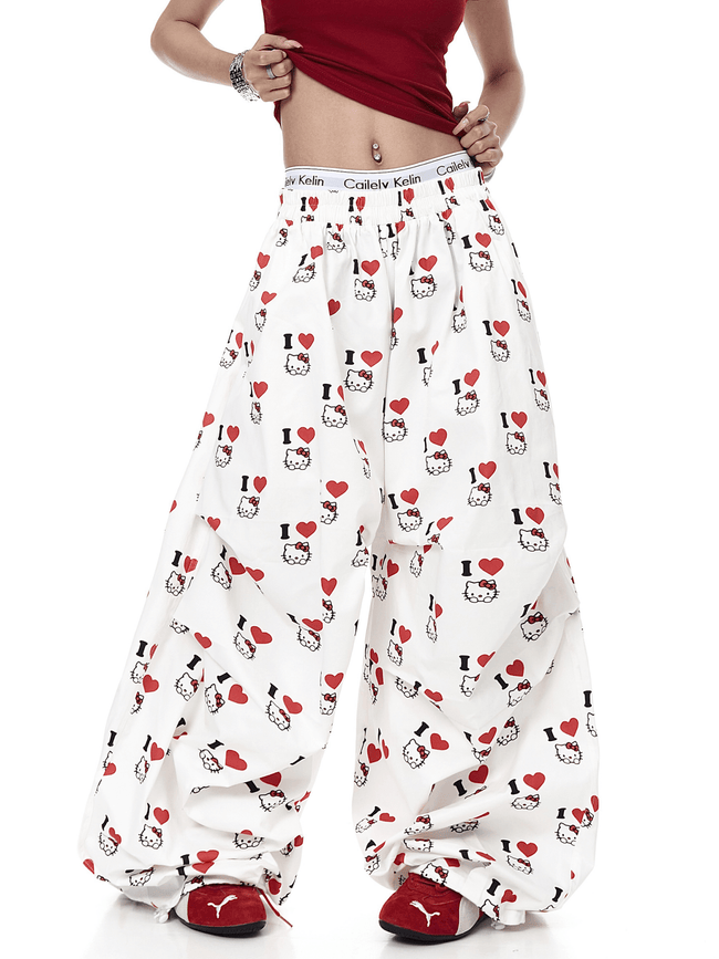 Cartoon Kitty Print Paratrooper Trousers - COPPING THREADS - CT Select Hover Image