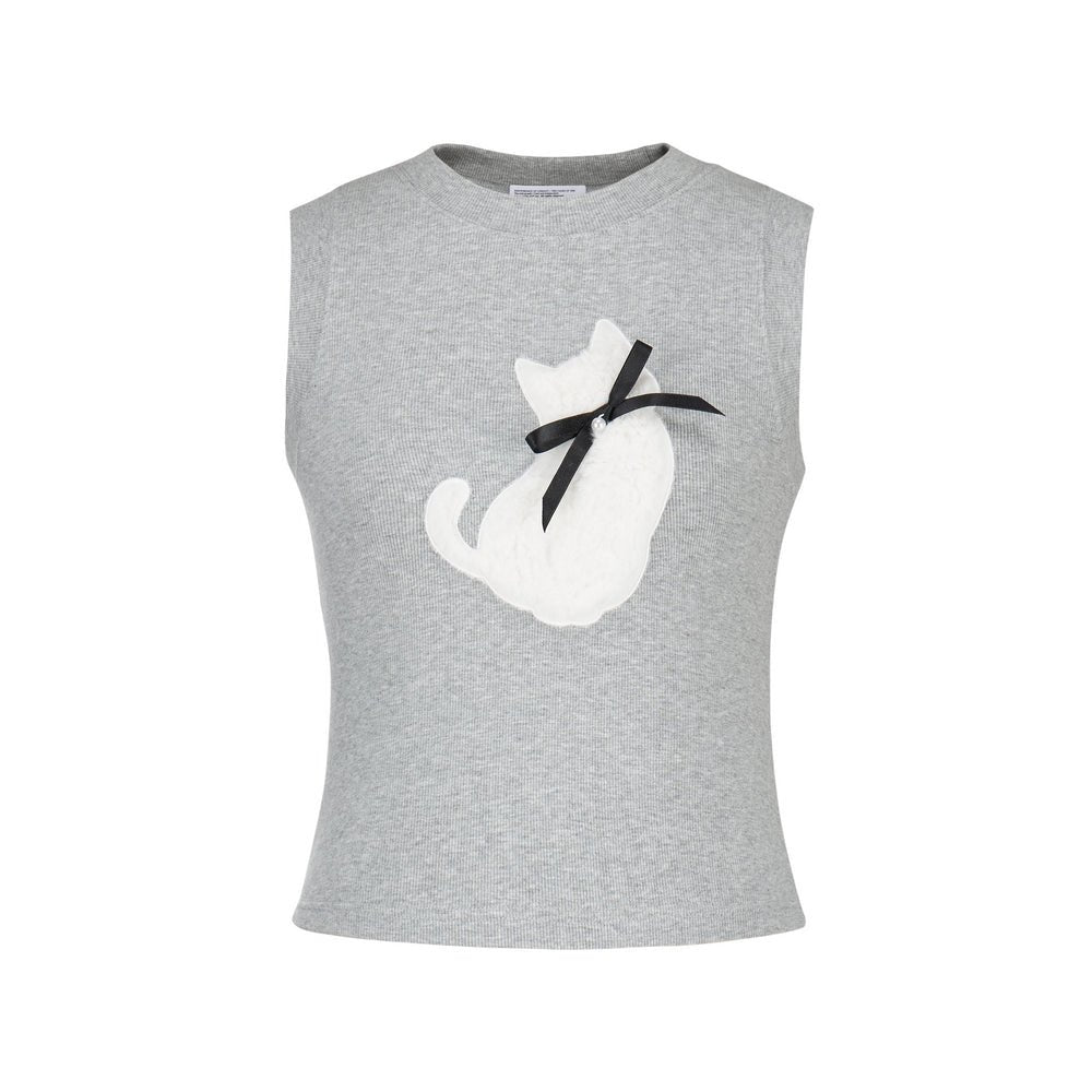 Cat Embroidered Knit Tank Top - COPPING THREADS - AYF