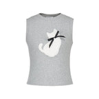 Cat Embroidered Knit Tank Top - COPPING THREADS - AYF