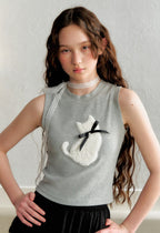Cat Embroidered Knit Tank Top - COPPING THREADS - AYF