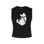Cat Embroidered Knit Tank Top - COPPING THREADS - AYF