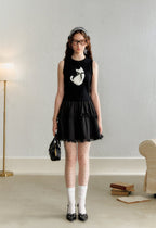 Cat Embroidered Knit Tank Top - COPPING THREADS - AYF