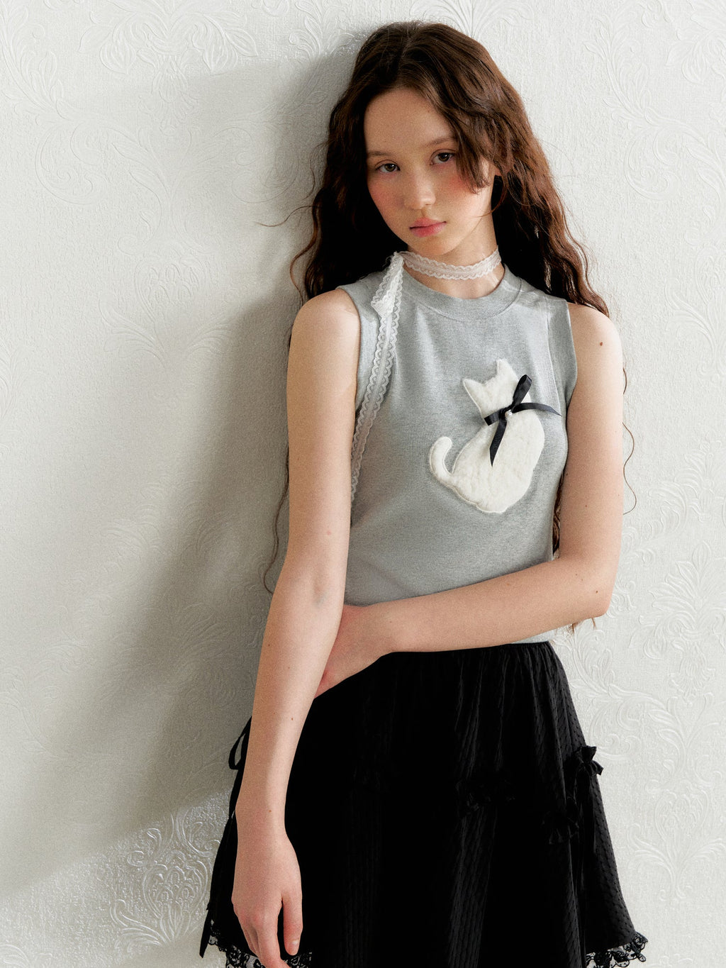 Cat Embroidered Knit Tank Top - COPPING THREADS - AYF